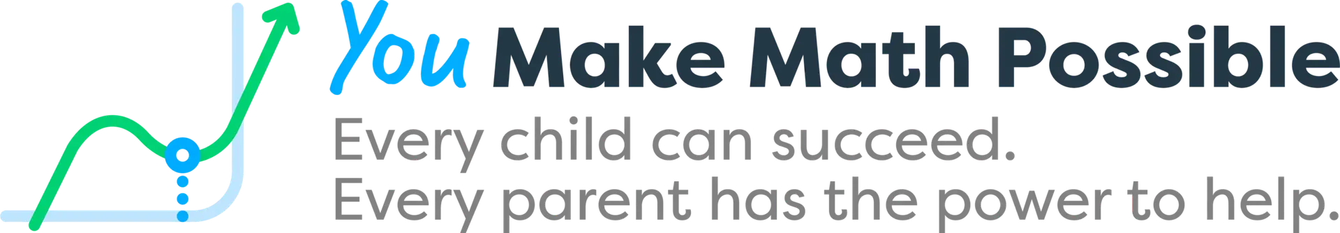 You Make Math Possible logo with tagline. A graph with a line going up and to the right. And then the text: "You Make Math Possible. Every child can succeed. Every parent has the power to help."