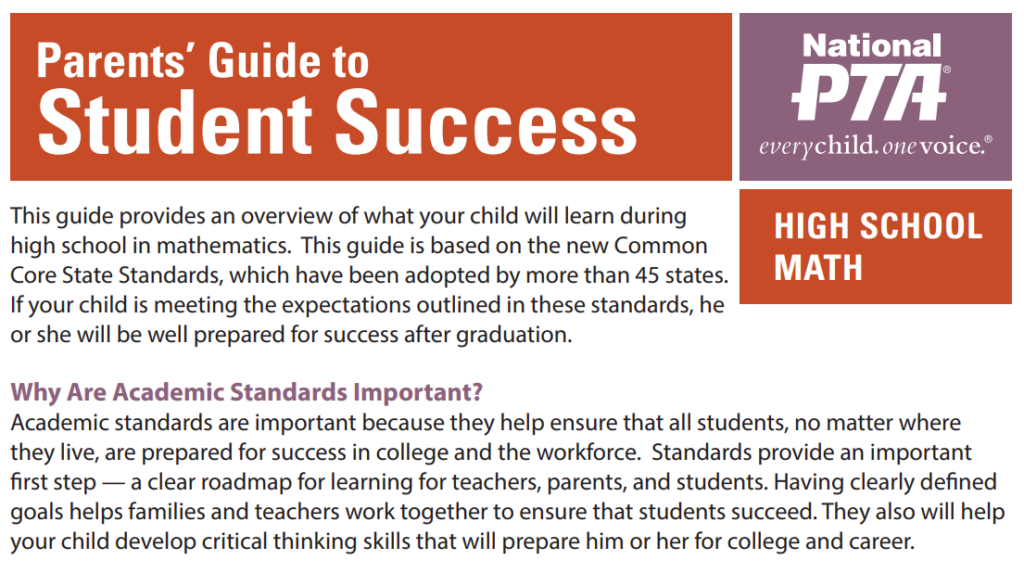 Screenshot of the Parents' Guide to Student Success handout