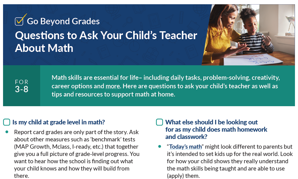 Screenshot of the Questions to Ask Your Child's Teacher handout